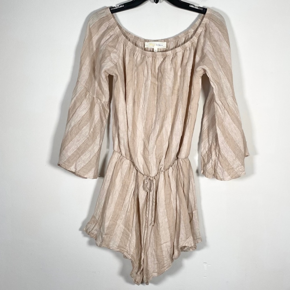 Blue Lemon Women’s Size Large Rayon/Linen Blend Striped Off The Shoulder Romper